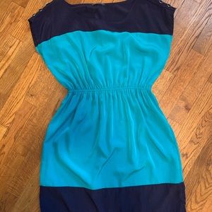 Blue color block dress